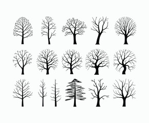 Obraz premium Bare trees silhouette EPS vector file or hand drawn trees isolated illustration