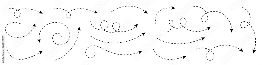 Poster curved dotted arrow. zigzag arrow stripes design with dotted lines.