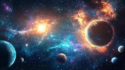 Create a celestial or cosmic background to emphasize the astrological theme. Incorporate elements like stars, planets, and constellations to enhance the mystical and otherworldly feel.