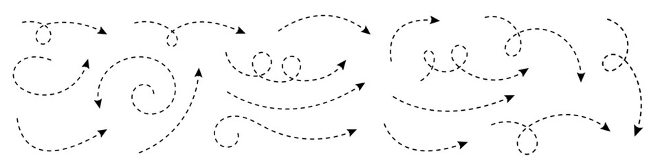 Curved dotted arrow. Zigzag arrow stripes design with dotted lines.