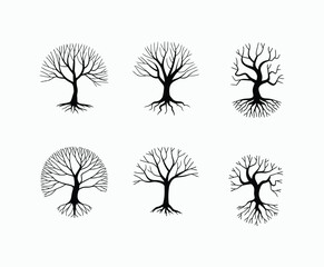 Bare trees silhouette EPS vector file or hand drawn trees isolated illustration