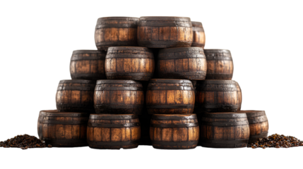 a stack of barrels on a white background. 