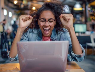 Busy Young Woman with Open Laptop