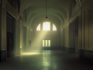 Fototapeta premium Light Streaming Through an Arched Hallway in a Historic Building