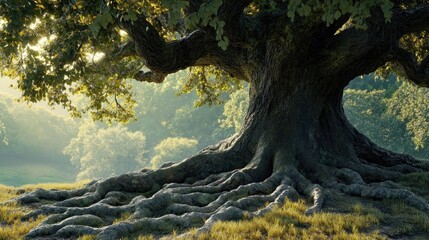 Ancient Tree Roots In A Forest.