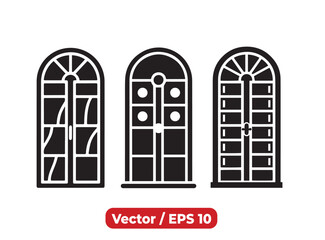 Elegant Door and Window Vector Set: Arched Glass Door, Frame, and Silhouette Designs