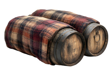 two barrels wrapped in fabric. 