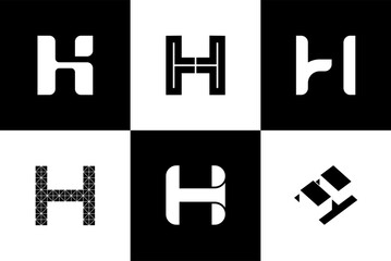 Set of letter h font and logo design, vector illustration.