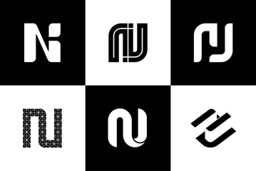 Set of letter n font and logo design, vector illustration.
