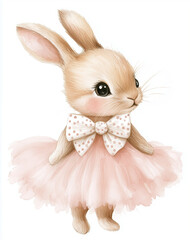 Obraz premium white rabbit with pink bow