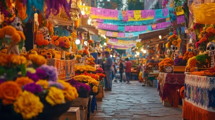 Obraz premium Colorful Altars and Decorations for Day of the Dead Celebration in Mexico