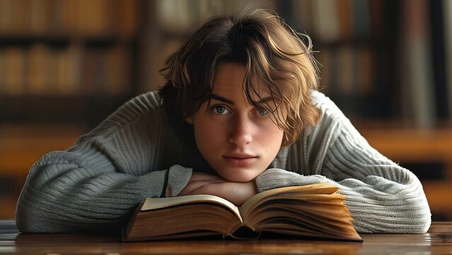 Hombre joven estudia un libro 