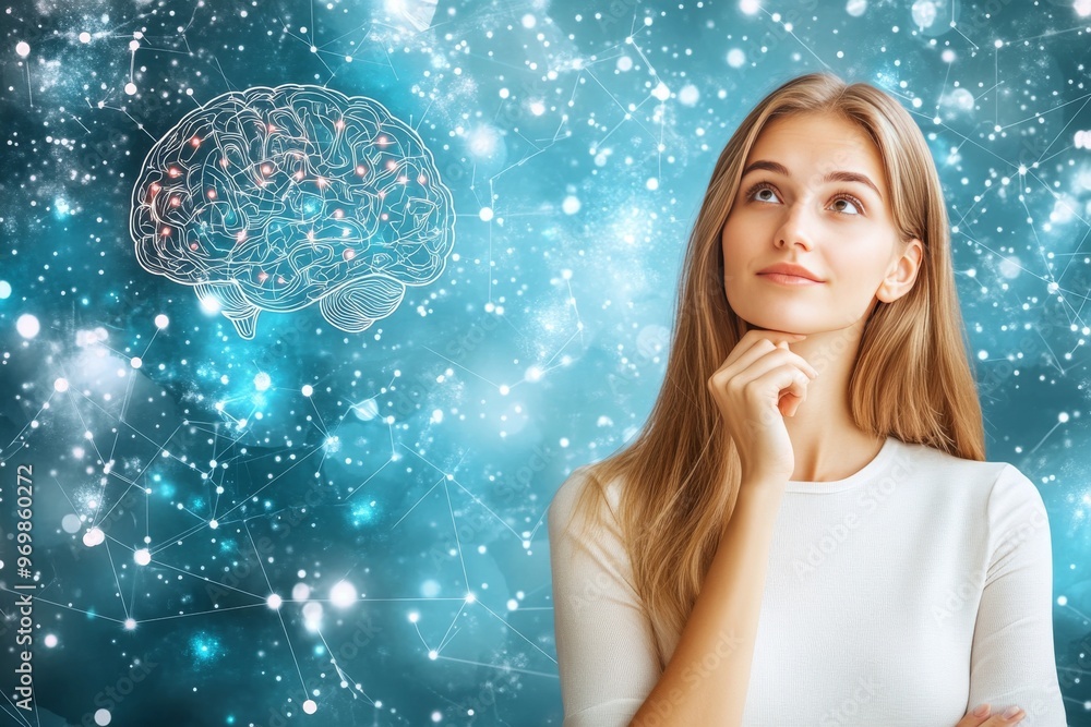Aufkleber pattern recognition artificial intelligence reticular formation connectome and brainwave woman stand