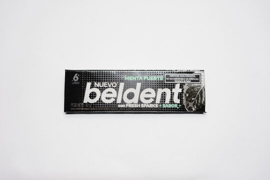 "Beldent" chewing gum, strong mint flavor. Montevideo, Uruguay 2024