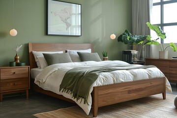 cozy minimalist bedroom with sleek furniture and Scandinavian design aesthetic.