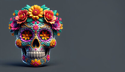 Fototapeta premium Dia De Los Muertos Wallpaper Background Illustration, Mexican Sugar Skulls on the Day of The Dead