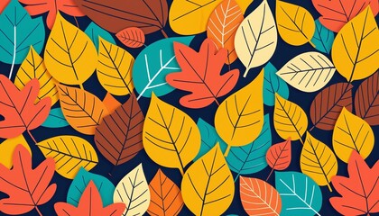 A vibrant colored autumn leaves on the dark blue background.Seasonal background.