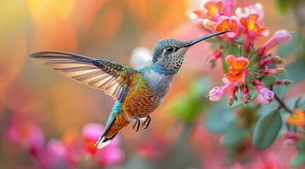 Fototapeta premium Hummingbird in the wild. Beautiful extreme close-up. Chilli. Printable photo with Instant Download. Digital photography. Art Decor. Digital art.