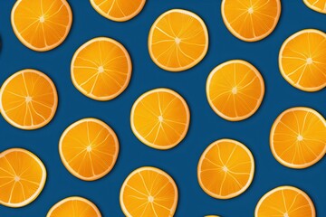 Obraz premium Close-up of three oranges arranged in a row showcasing different sizes emphasizing variety and freshness. Beautiful simple AI generated image