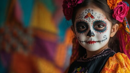 Young Girl Dressed as a Sugar Skull for D?a de Muertos