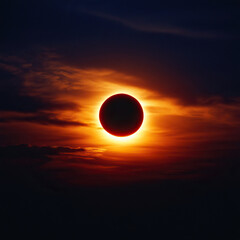 Obraz premium Stunning solar eclipse captured against a dramatic sky, showcasing the beauty of nature and celestial events.