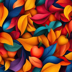 Vibrant and colorful foliage featuring leaves and apples, perfect for autumn-themed designs and nature-inspired projects.