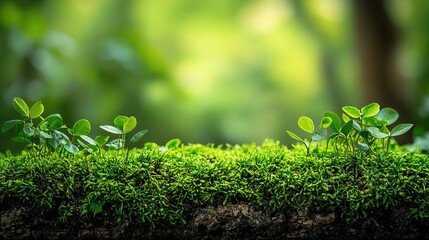  A macroscopic shot of a damp surface boasting miniature verdant vegetation protruding from its pinnacle