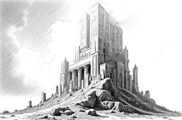 Sketch illustration of a magnificent monument, a product of imagination.