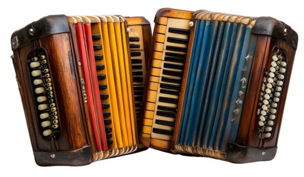a group of accordions. 