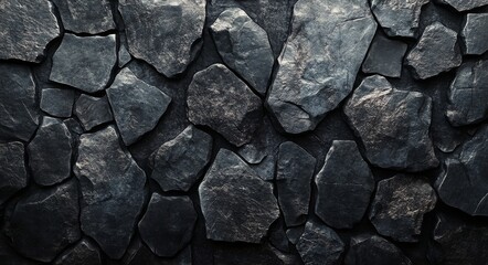 Fototapeta premium Textured black stone wall with natural patterns and shapes for background design options