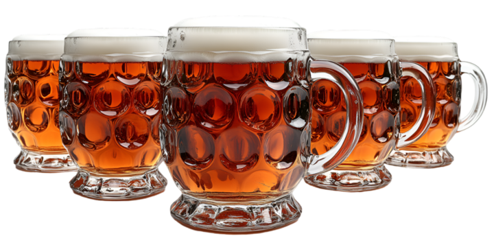 a group of glasses of beer. 