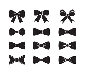 Collection of different type bow tie icon on white background