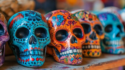 Fototapeta premium Colorful Hand-Painted Sugar Skulls for Day of the Dead Celebration