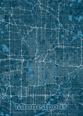 Minneapolis, Minnesota, USA artistic blueprint map poster