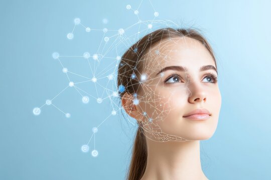 Digital visualization parallel processing neurovisualization deep neural network and memory consolidation woman with illuminated brain design reflecting neural connections and futuristic thinking