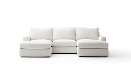 A contemporary white sectional sofa with plush cushions, ideal for a modern living room. It offers ample seating for relaxation and gatherings.