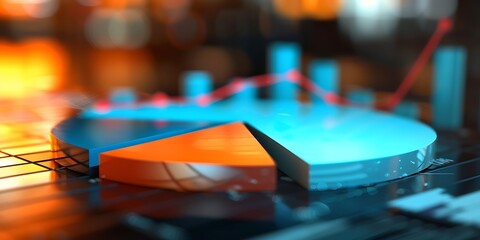 High-resolution shot of a recession-themed pie chart with decreasing sections and economic downturn markers, blurred background,