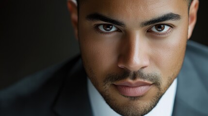 Obraz premium Close-up Portrait of a Man with Intense Eyes and a Stubble