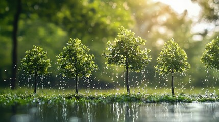 Fototapeta premium Field with Water Droplets on Trees