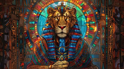 Obraz premium A lion with a crown on its head is depicted in a stained glass window