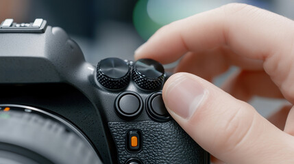 A close up of a person's hand holding the camera, AI