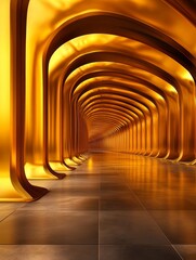 A mesmerizing corridor of golden arches, symbolizing progress, prosperity, and the pursuit of excellence. This architectural marvel evokes a sense of grandeur, power, and limitless potential.