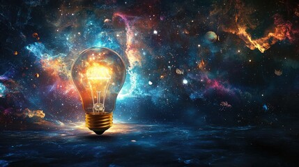 Glowing Light Bulb In Galaxy.