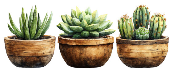 Fototapeta premium A collection of vibrant succulents in rustic pots, perfect for adding a touch of greenery and warmth to any space.