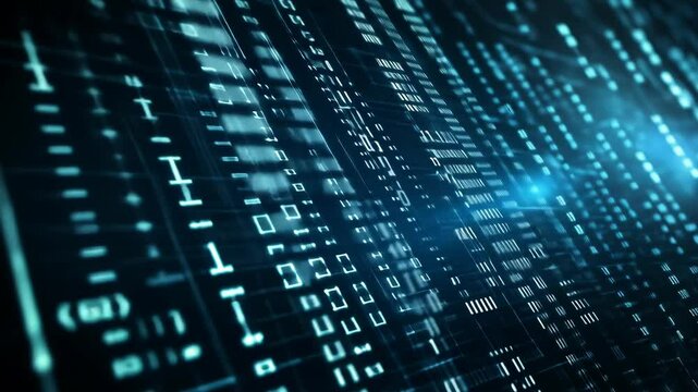 Exploring digital patterns and data flow in a futuristic blue cyber environment
