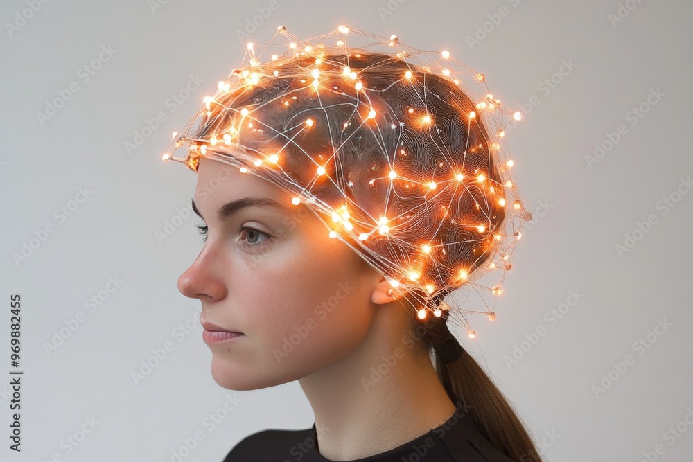 Poster cerebral cortex cognitive enhancement neural connectivity neuron glow and neural activity woman with