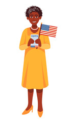 Old Black Woman Holding USA Flag and Voting Ballot