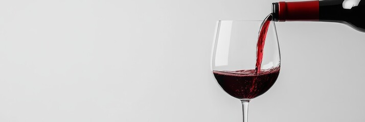 Fototapeta premium A simple and elegant image of a wine bottle pouring red wine into a glass, against a white background. The image is clean and minimal, making it perfect for use in a variety of contexts, such as adver