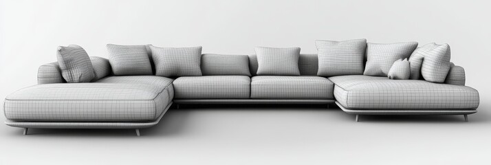 A sleek, contemporary sectional sofa with a monochromatic design and a back view perspective. The sofa features a high-poly model, showcasing intricate details in the upholstery. Its clean lines and m