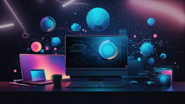 computer monitor in the office, Smooth 4K looping video